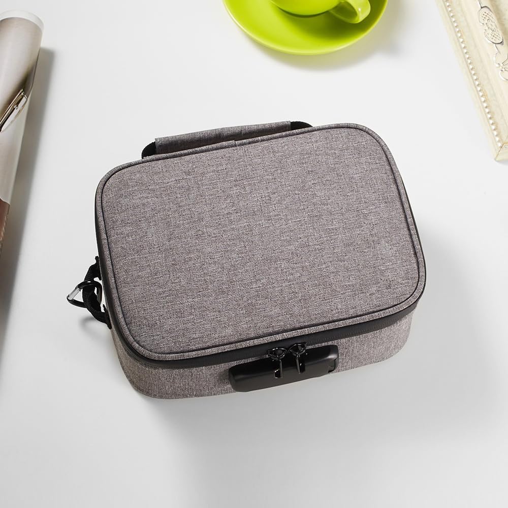 Large Standard Smell Proof Bag with Combination Lock, Water-Resistant file Organizers Conatiner Case for Travel and Home, Medicine Storage Box, Great Gift for Friends, Grey