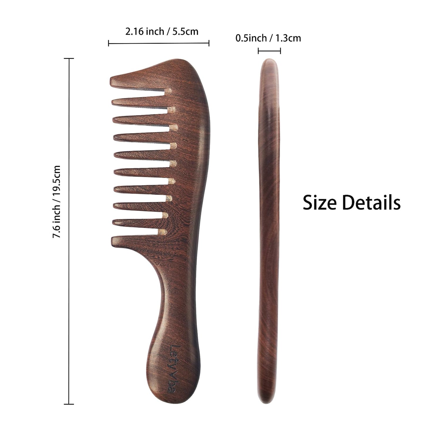 Letyvba Wooden Comb Set – Fine, Medium & Wide Tooth Anti-static Wooden Hair Combs for Curly, Wet, Long Hair