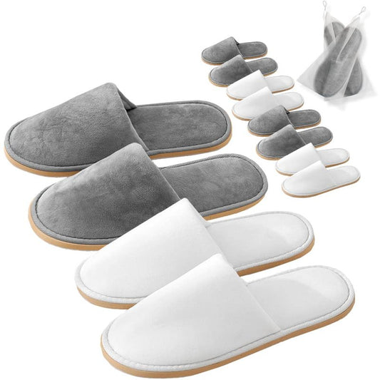 GONG GONG Non Slip Disposable Slippers, 6-12 Pairs, Washable, Reusable, Closed Toe, Crystal Velvet (Grey+White 6Pairs, Adult, Men, Large, Alpha, US Footwear Size System, Medium)