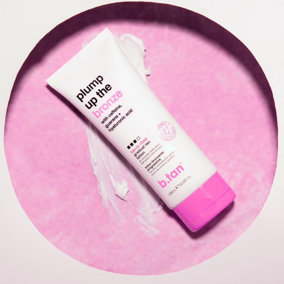 b.tan Dark Gradual Self Tanning Lotion | Plump Up the Bronze Everyday Glow Lotion - Develop a Bronzed Glow, Sunless Tanner Infused With Hyaluronic Acid, No Fake Tan Smell 8 Fl Oz