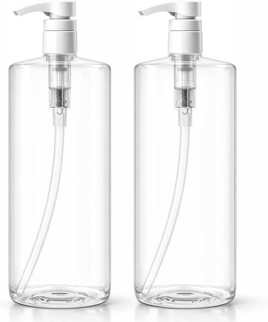 Bar5F Pump Bottle - 32-Ounce BPA-Free Clear Containers for Shampoo, Conditioner & Lotion | 2-Pack