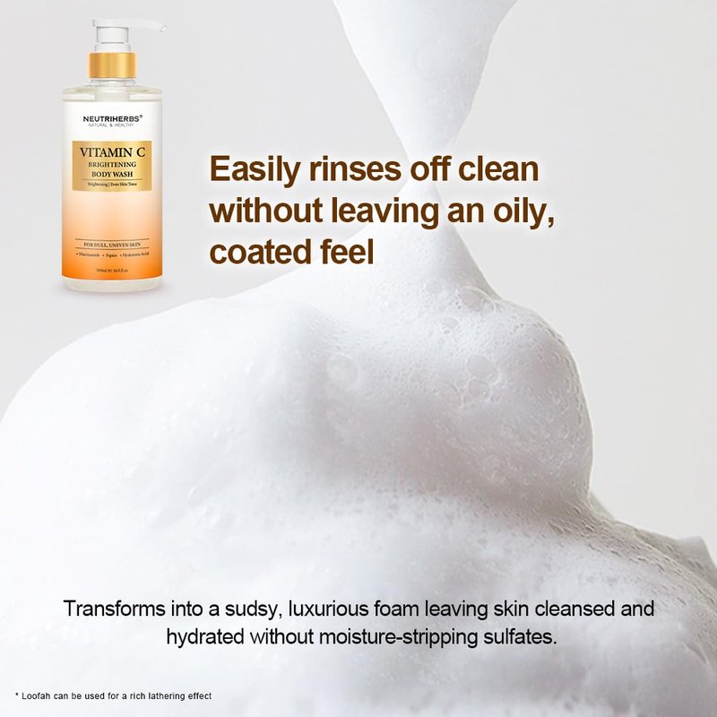 Neutriherbs Brightening Body Wash for Dull,Uneven Skin, Vitamin C Brightening Shower Gel For Women And Men, Daily Shower Soap With Papain, Niacinamide - Citrus Scent 16.9 Fl.Oz