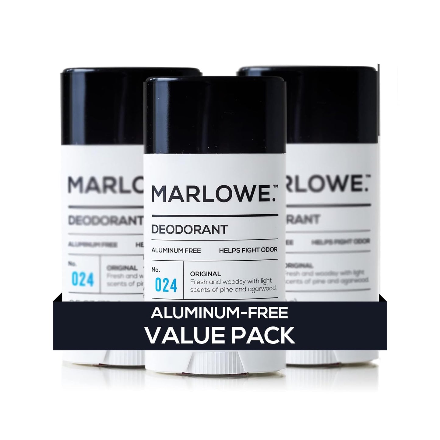 MARLOWE. Aluminum Free Men's Deodorant Stick, Sage +Fir, 2.5 oz, 3 Pack