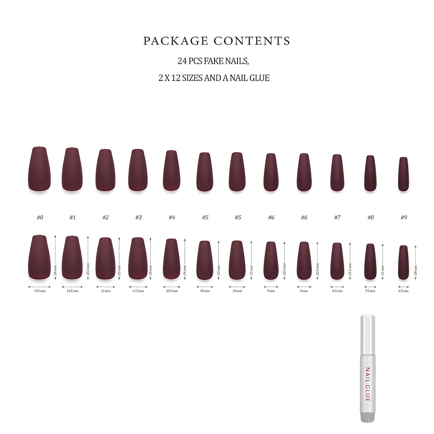 Press On Nails - Maroon Xtreme & Noir Matte Coffin | Trendy, Salon-Quality Reusable Nail Kit
