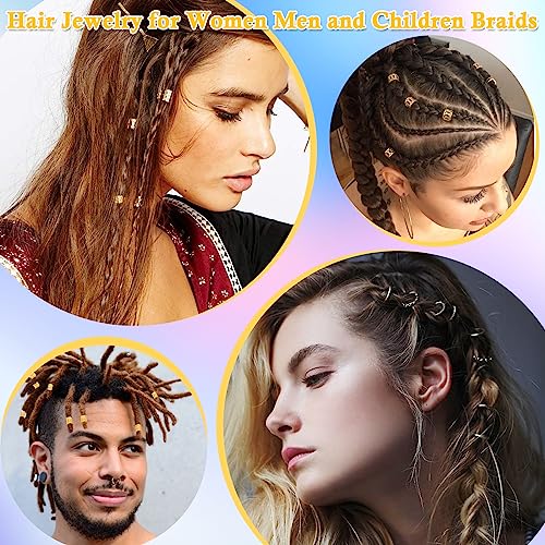 Lucomb 220 Pcs Gold Hair Jewelry for Braids, Loc Jewelry for Hair Dreadlock, Loc Charms for Women, Metal Gold Braids Rings Cuffs Clips for Dreadlock Accessories Clip Braids Extensions Decorations