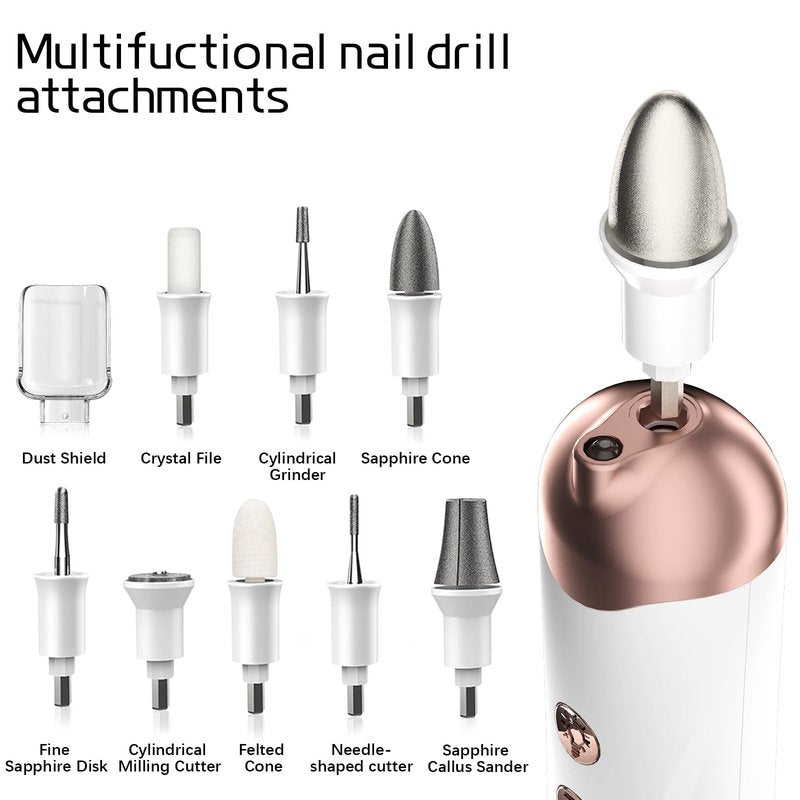 Professional Manicure Pedicure Kit, Electric Nail File Set, Cordless Electric Nail Drill Machine, 5 Speeds Hand Foot Care Nail Drill for Thick Nail Toenail Cuticle with 9Pcs Drawing Brushes