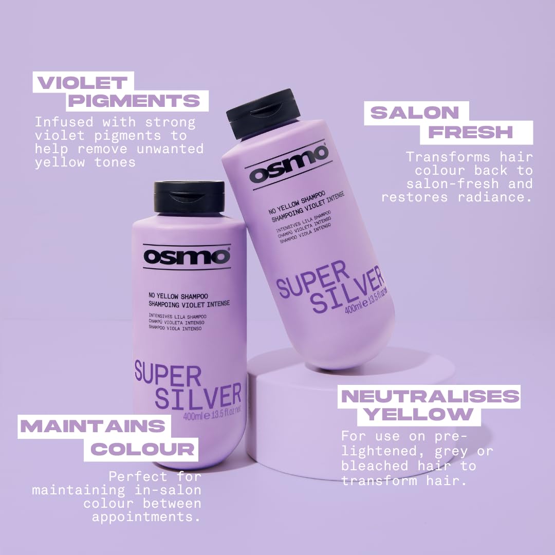 Osmo Super Silver No Yellow Shampoo Eliminates Yellow and Brassy Tones, Brightens Grey and White Hair, Keeps Hair Rich and Vibrant. Sulphate free. 33.81 fl oz.