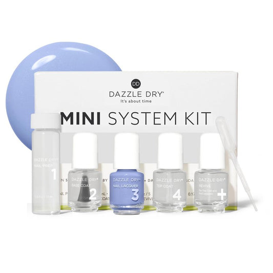 Dazzle Dry Mini Kit 4 Step System - Sail Away - A pastel periwinkle blue. Full coverage cream. (5 Piece Kit / 5 Manicures)