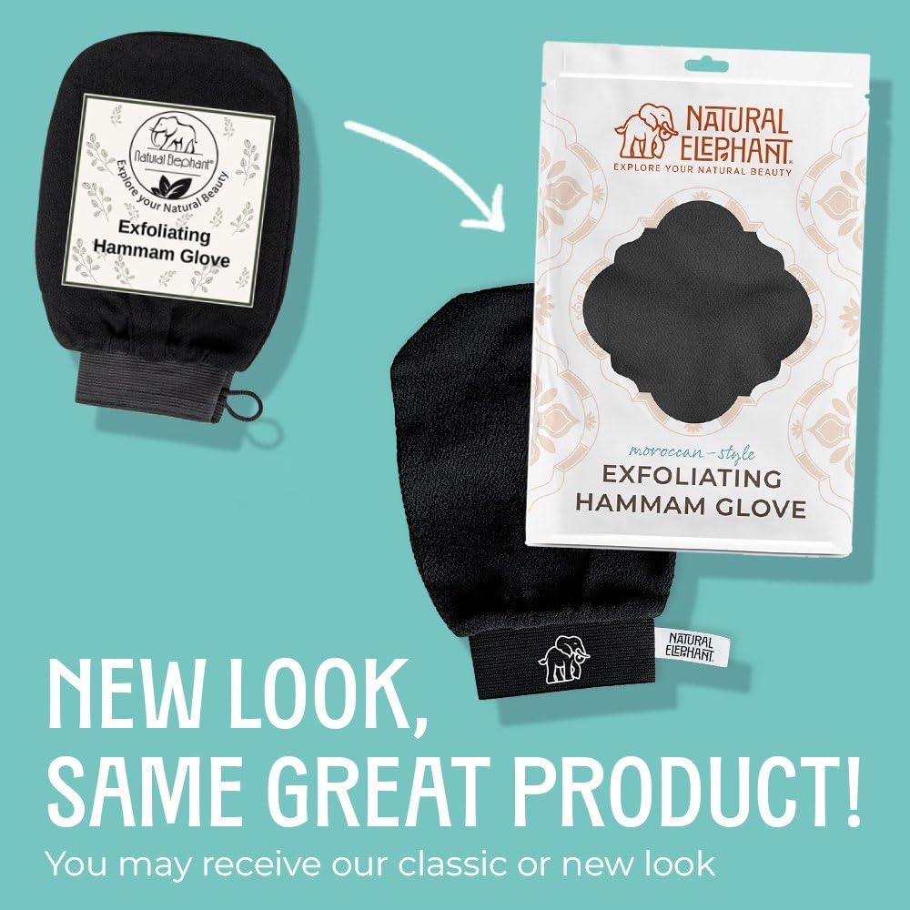 Natural Elephant Moroccan Black Soap - 200g (7oz) with Exfoliating Hammam Glove Combo | Pink Tulip