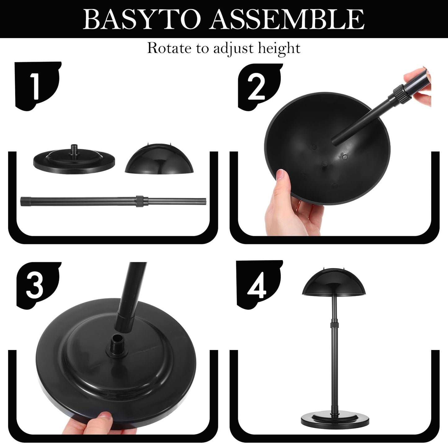 MAQUITA 6PC Wig Stand Base Adjustable Height (9.8"-18.9") Wig Head Stands Portable Non-Slip Sturdy Wig Holder Stands Travel Wig Stand for All Wigs - Black