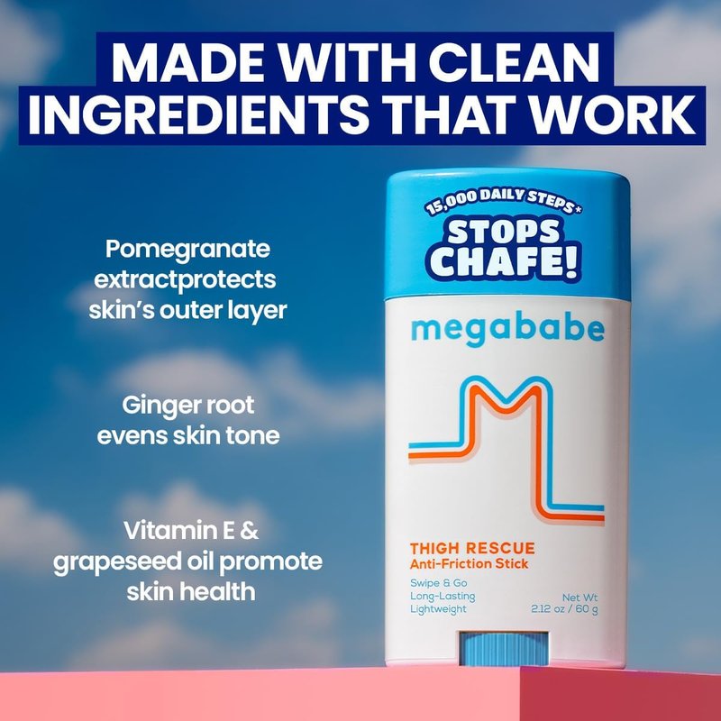 Megababe Thigh Rescue Anti-Chafe Stick - Prevent Skin Chafe & Irritation | Ideal for Thighs, Arms & Bra-Lines