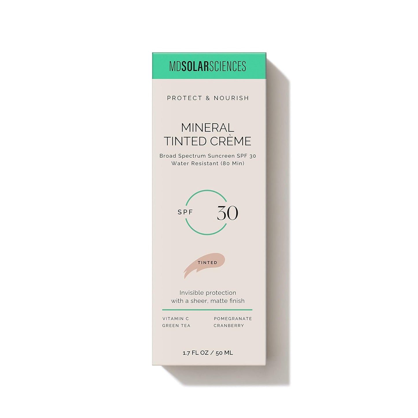 MDSolarSciences Mineral Tinted Crème Sunscreen SPF 30 - Water-Resistant Zinc Oxide Formula | Natural Matte Finish | 1.7 Fl Oz