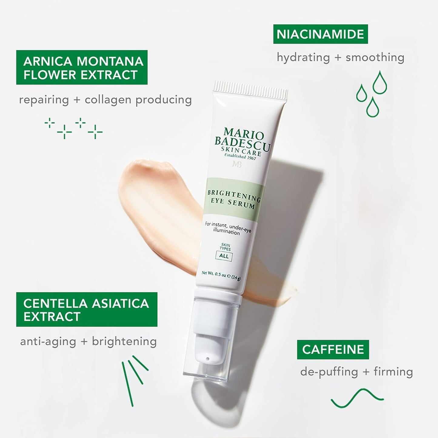 Mario Badescu Hydrating & Depuffing Hyaluronic Eye Cream & Brightening Eye Serum Duo - Formulated with Hyaluronic Acid, Caffeine & Niacinamide, Targets Dark Circles, Fine Lines & Wrinkles