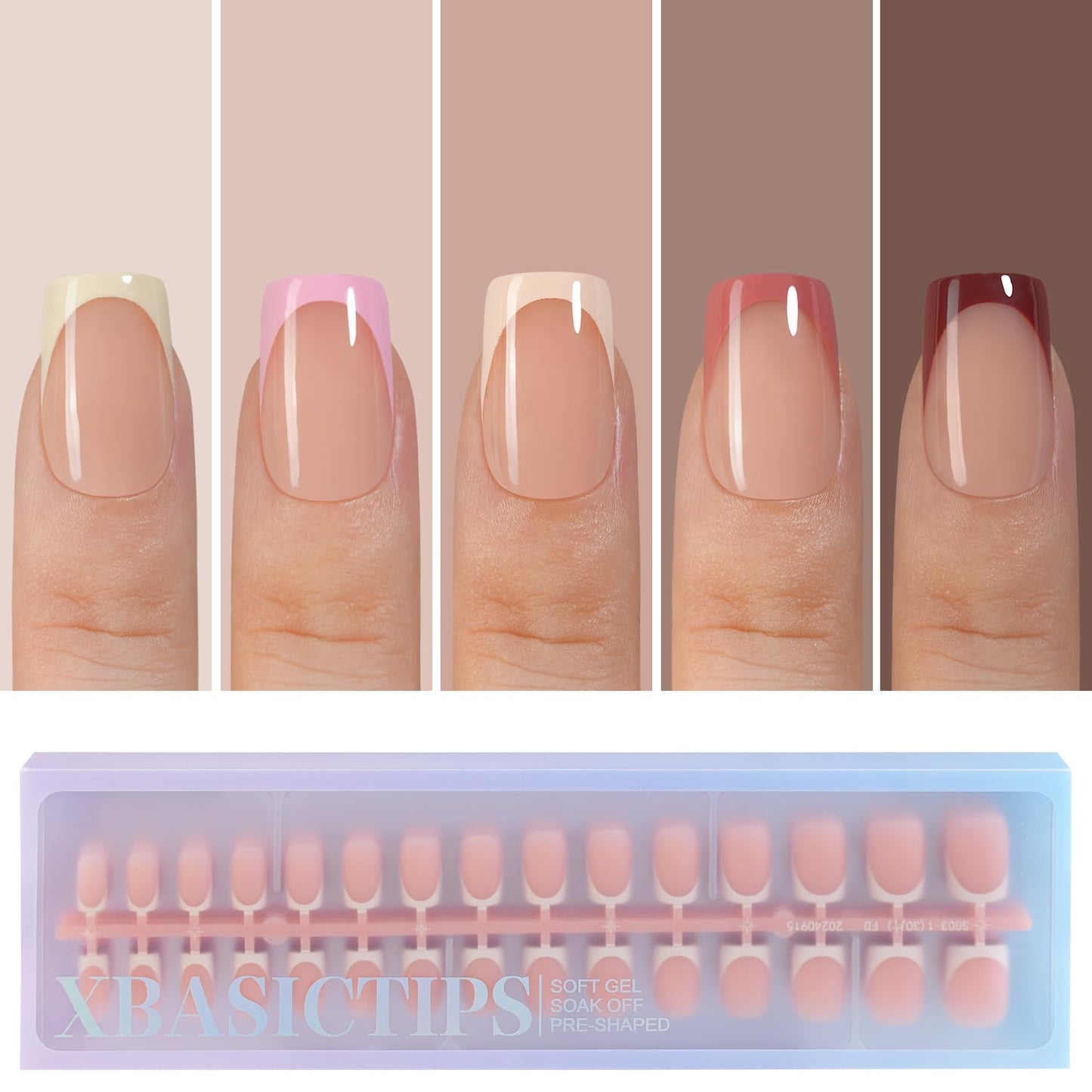 Misssix XBASICTIPS French Tip Press On Nails, 150Pcs French Gel Nail Tips Short Square, Soft Gel Pre-shaped No Need to File 3 in 1 Tips, Fake Nails for Nail Art DIY Extension Designs 15 Sizes