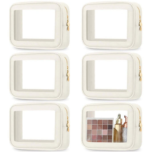 Abbylike 6 Pcs Clear Makeup Bags Travel Nylon Clear Cream Toiletry Bag Bulk Car Organizer Case Waterproof Toiletry Pouch with Golden Zipper for Teacher Mother Women Wedding Gift