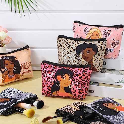 Talltalk 24 Pcs Makeup Bag Toiletry Canvas Zipper Makeup Bags Housekeeping Appreciation Gifts Cosmetic Pouch Reusable Multipurpose Organizer(Black,African Women)