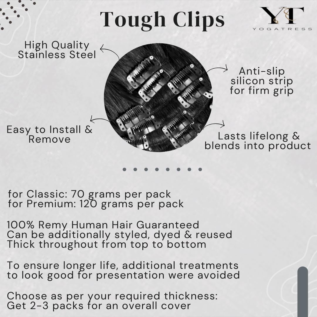 Yogatress Clip in Hair Extensions Real Human Hair – 100% Indian Remy Natural Raw Human Hair Extensions, Clip ins for Women, Double Weft, Pack of 1 – 7Pcs Straight 1B Natural Black 16 Inch 70g Classic