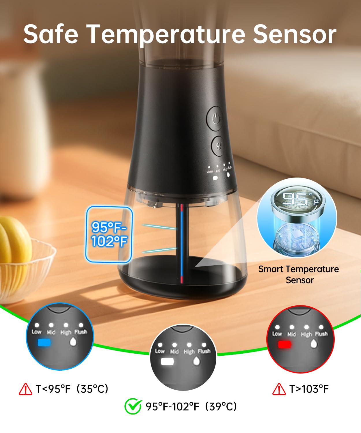 AMBIORA Ear Wax Removal with One-Piece Waste Tank, Ear Cleaner with Smart Temperature Sensor, Safe Silicone Edge, IPX7 & 6 Tips & 4 Modes, Christmas for Gifts for Dad Mom, Gifts for Men Women（Black）