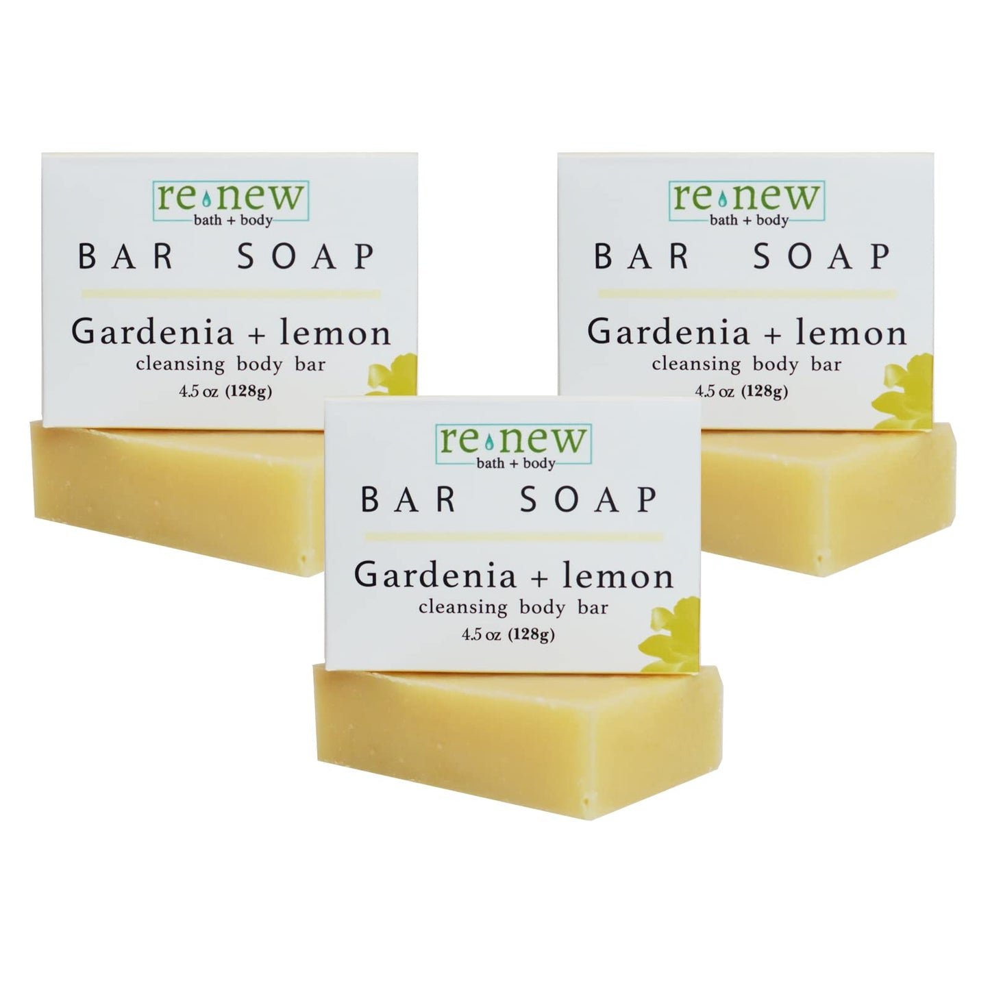 renew bath + body Natural Bar Soap, Gardenia & Lemon, Handmade in the USA by Cold Process with a Moisturizing Oil Blend Infused with Shea Butter - 5 Pack, 4.5 ounce bars