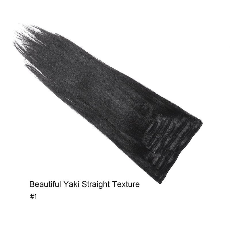 Anrosa Yaki Clip in Hair Extensions Human Hair 10 inch Jet Black Straight Clip ins Real Natural Style for Black Women, 120 Gram 7 Pieces