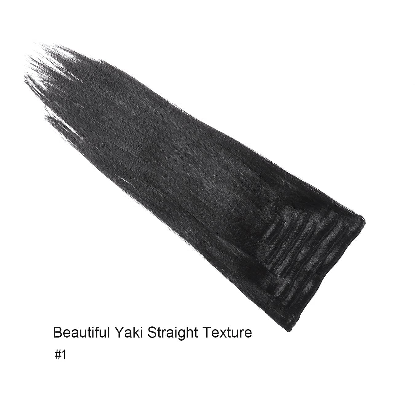 Anrosa Yaki Clip in Hair Extensions Human Hair 10 inch Jet Black Straight Clip ins Real Natural Style for Black Women, 120 Gram 7 Pieces