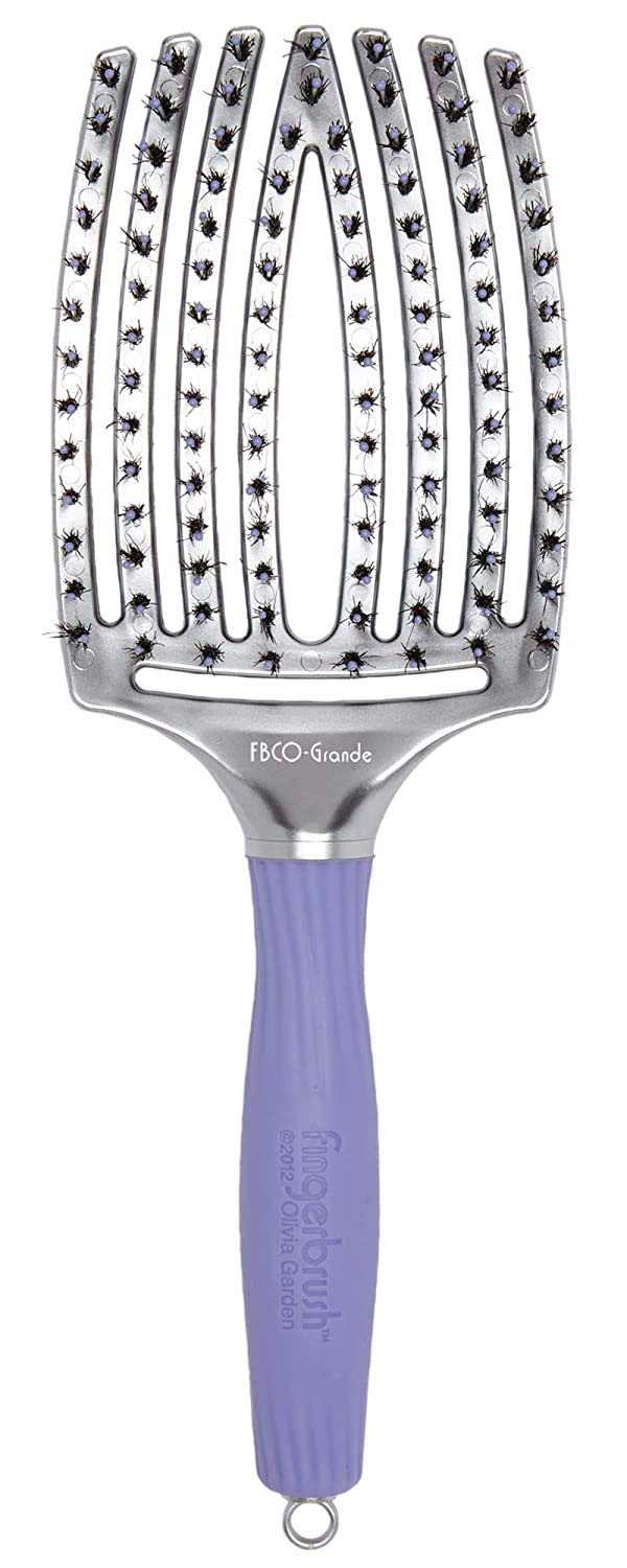 Olivia Garden Fingerbrush Combo Curved and Vented Paddle Brush for Blow Drying - Ionic and 100% Boar Bristles - For All Hair Types, Grande