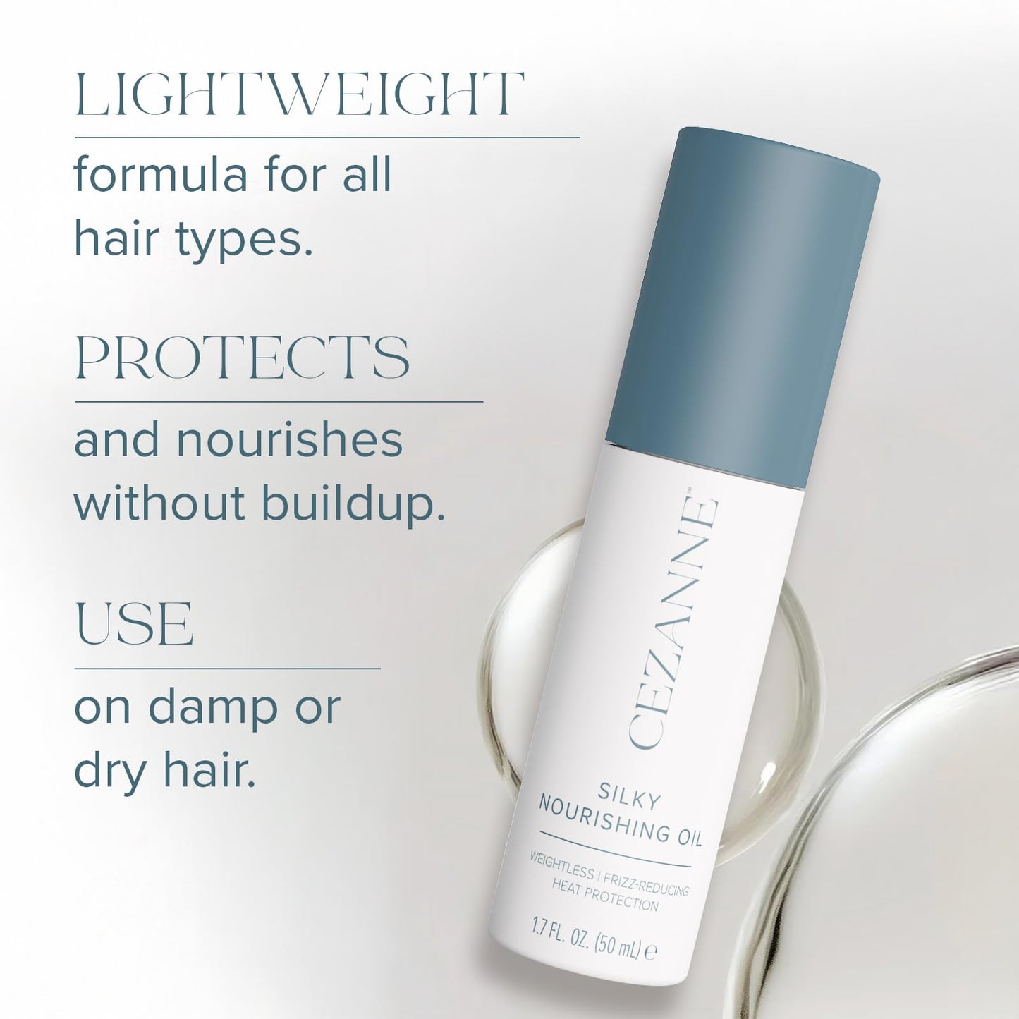 Cezanne Silky Nourishing Oil – Lightweight Shine & Frizz Control – Blend of Argan, Camellia & Marula Oils – 1.7 fl oz