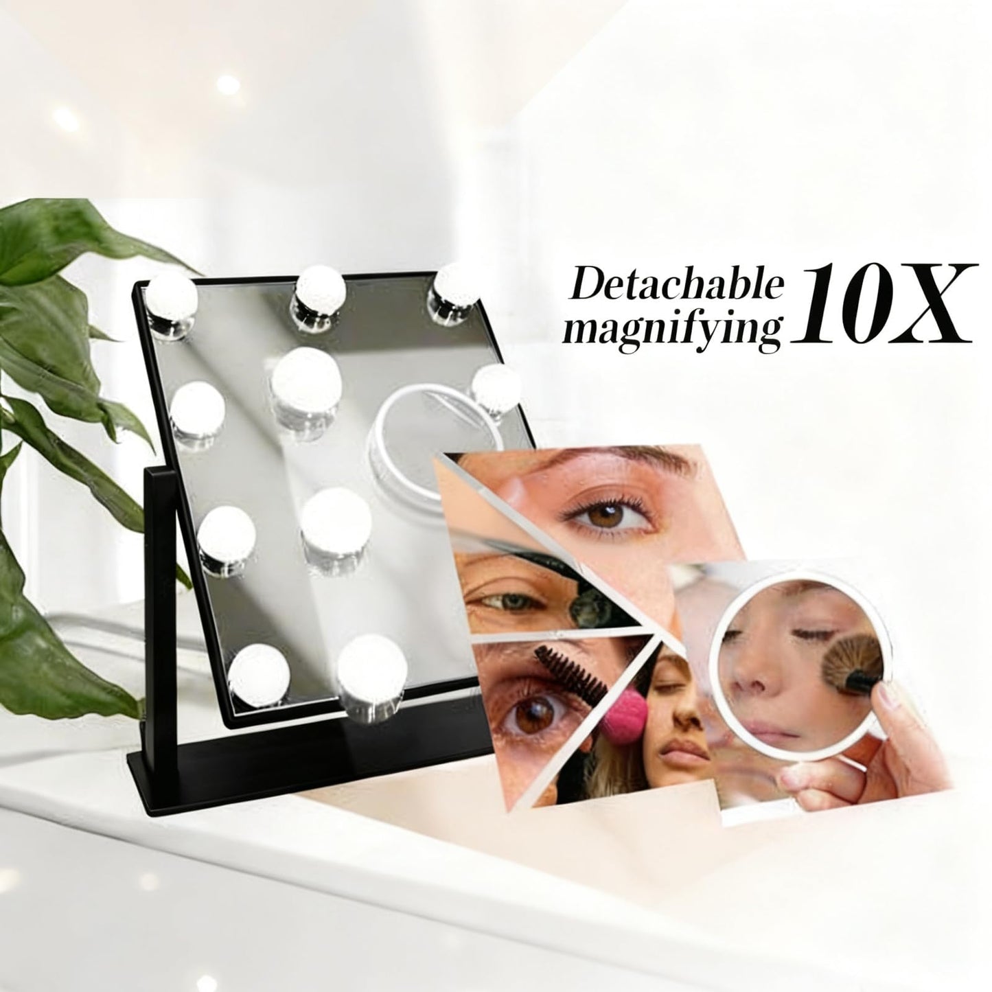 SLIMOON 9.65-inch Lighting Makeup Mirror, 1x / 10x,Touch Control,3-Color Adjustable,Metal Stand,up and Down Adjustable Makeup Mirror, High Color Rendering, Eye-Protecting Light Source,Ultramarine