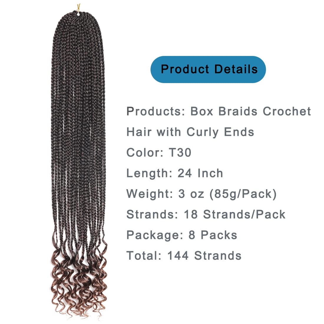 144 Strands Goddess Crochet Box Braids with Curly Ends 24 Inch Pre Looped Box Braids Crochet Hair 8 Packs Curly Crochet Braids for Black Women