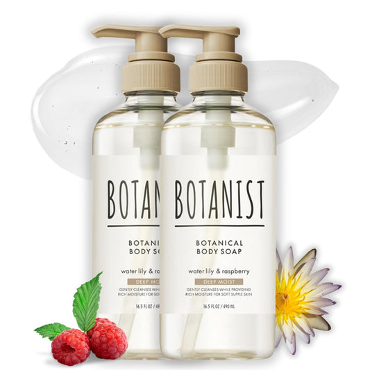 BOTANIST Natural Body Wash for Dry Skin, Sensitive Skin Body Wash for Women & Men, Organic Shower Gel for Family with Shea Butter & Aloe Vera Made in Japan 16.5 Fl Oz Water Lily& Raspberry- DEEP MOIST