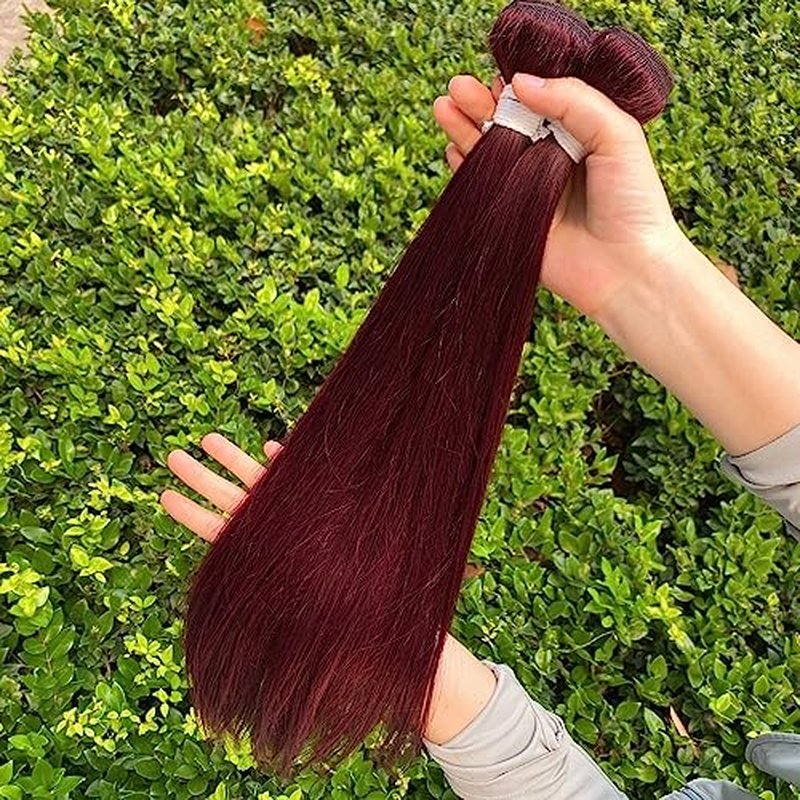REMY HAIR Red Human Hair Bundles 99j Straight Hair Bundles 18 Inch Burgundy Bundles Unprocessed Brazilian Virgin Hair 1 Bundle Double Weft Extension Hair