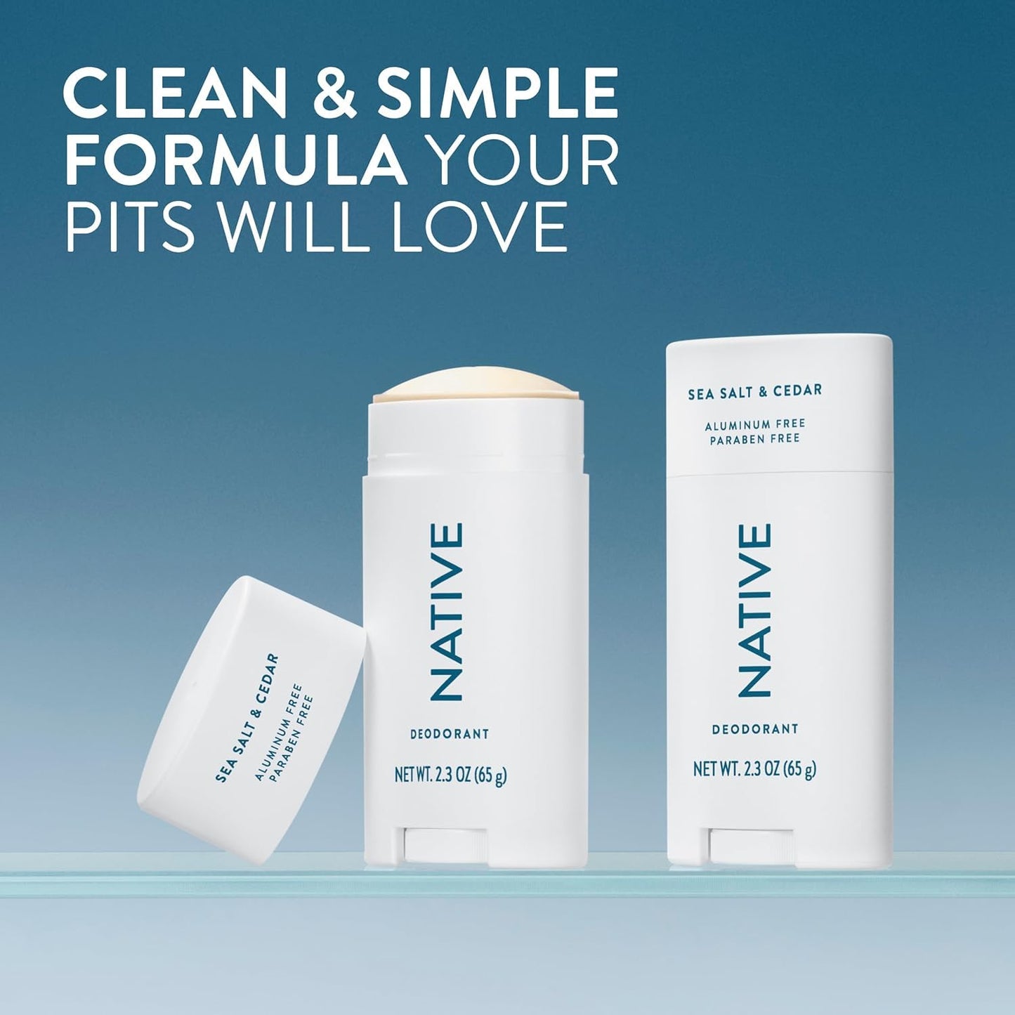 Native Deodorant Contains Naturally Derived Ingredients, 72 Hour Odor Control, Deodorant for Women and Men, Aluminum Free, Sea Salt & Cedar 2.3 oz (Pack of 2)