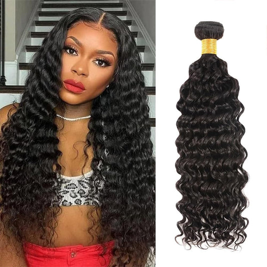 Deep Wave Human Hair Bundles 26 Inch Deep Single Bundle #1B Natural Black Human Hair Unprocessed Native Virgin Hair 100g Total Double Weft Human Hair Extensions for Women