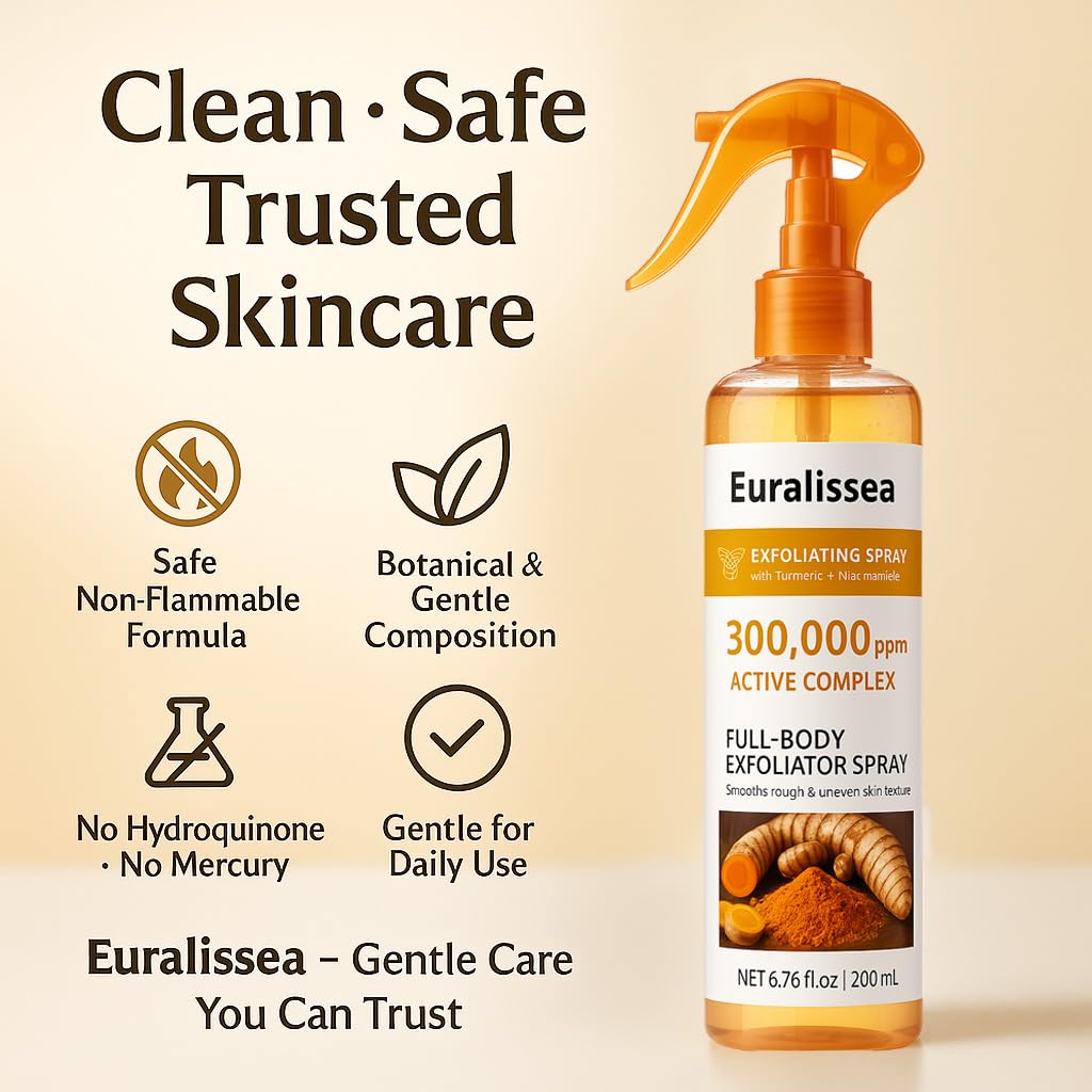 Euralissea Peel Shot Body & Face Turmeric Mist – Botanical Exfoliating & Skin Comfort Spray for Smooth, Radiant, and Supple Feel 200mL