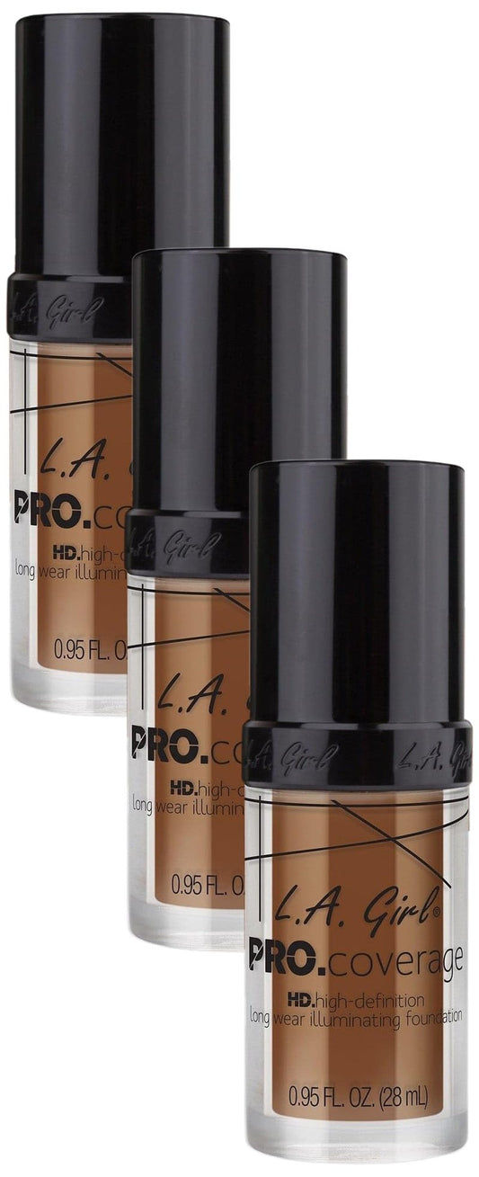 L.A. Girl Pro.Coverage Illuminating Foundation, Coffee GLM654 (Pack of 3)