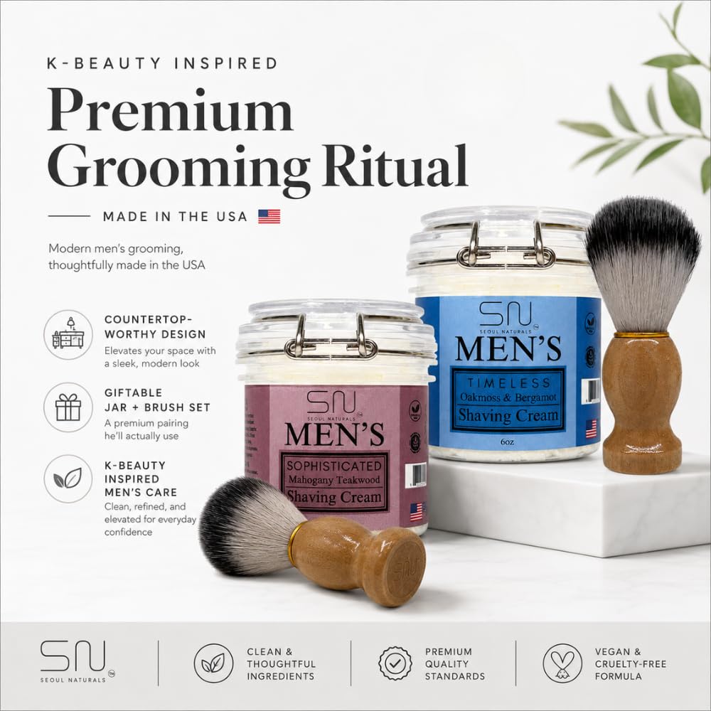 Seoul Naturals Cedarwood & Sandalwood Shaving Cream for Men – 100% Natural Handmade Shave Cream, Korean Beauty Inspired (K-Beauty), Smooth Traditional Wet Shave, 6 oz