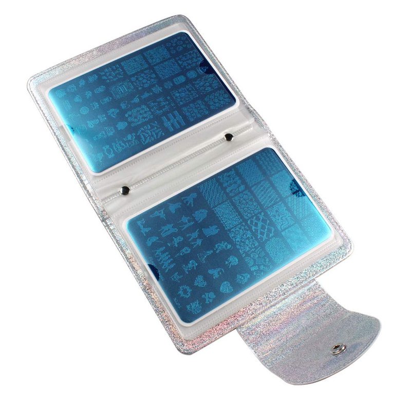 FingerAngel 20 Slots Image Stamper Plate Collection Nail Art Stamp Plate Stamping Plates Cases Stamp Nail Template Organzier for Large Size 9.5X14.5CM Nail Art Plates (Silver)