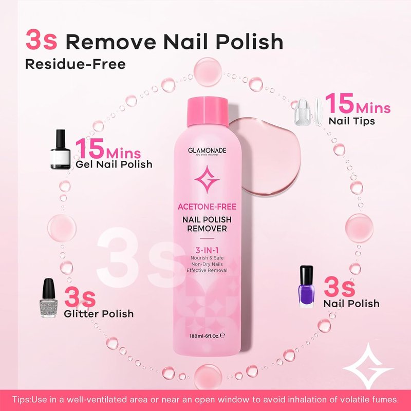 Glamonade Gel Nail Polish Remover - Professional Soak-Off Formula with Natural Rose Seed Oil | 6 FL Oz, Pack of 2