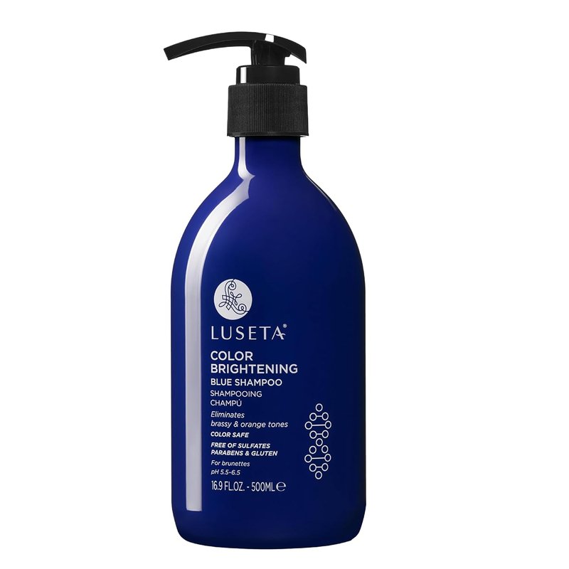 Luseta Color Brightening Blue Shampoo - Neutralizes Brassy Tones for Brunettes | 16.9oz, Sulfate-Free