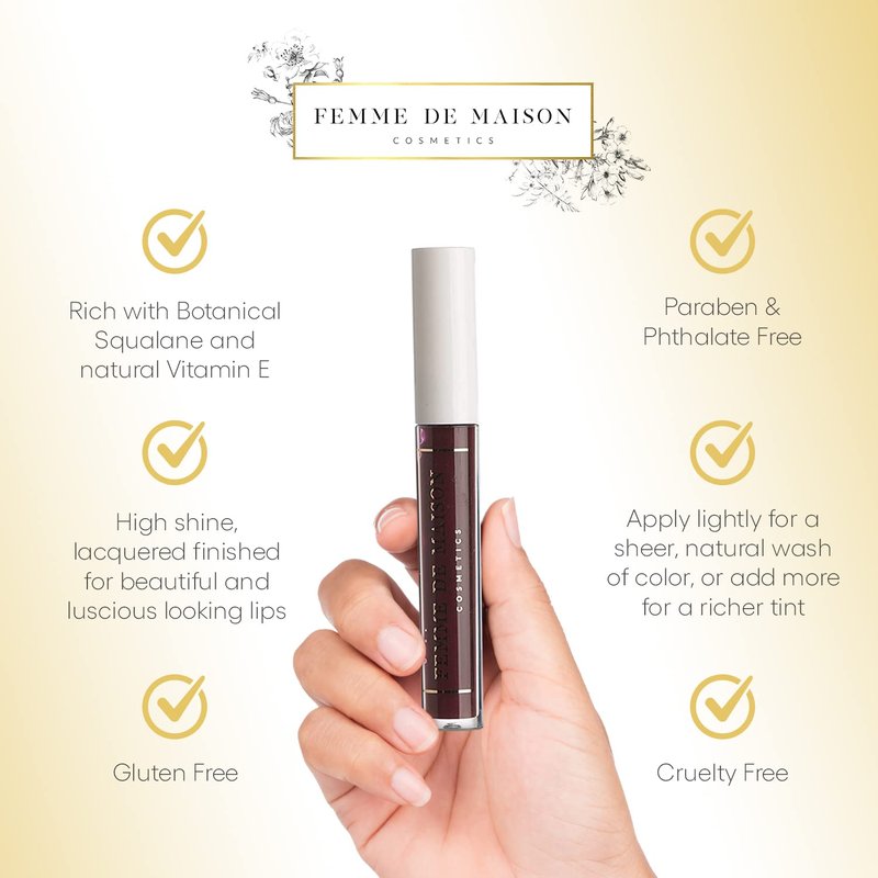 Femme de Maison Cosmetics, Lustre Lip Gloss, Moisturizing, Long Lasting with Squalane & Vitamin E, 100% Gluten, Paraben & Phthalate-Free, Never Sticky, Soft, Natural Colors (Figue Noir 10)