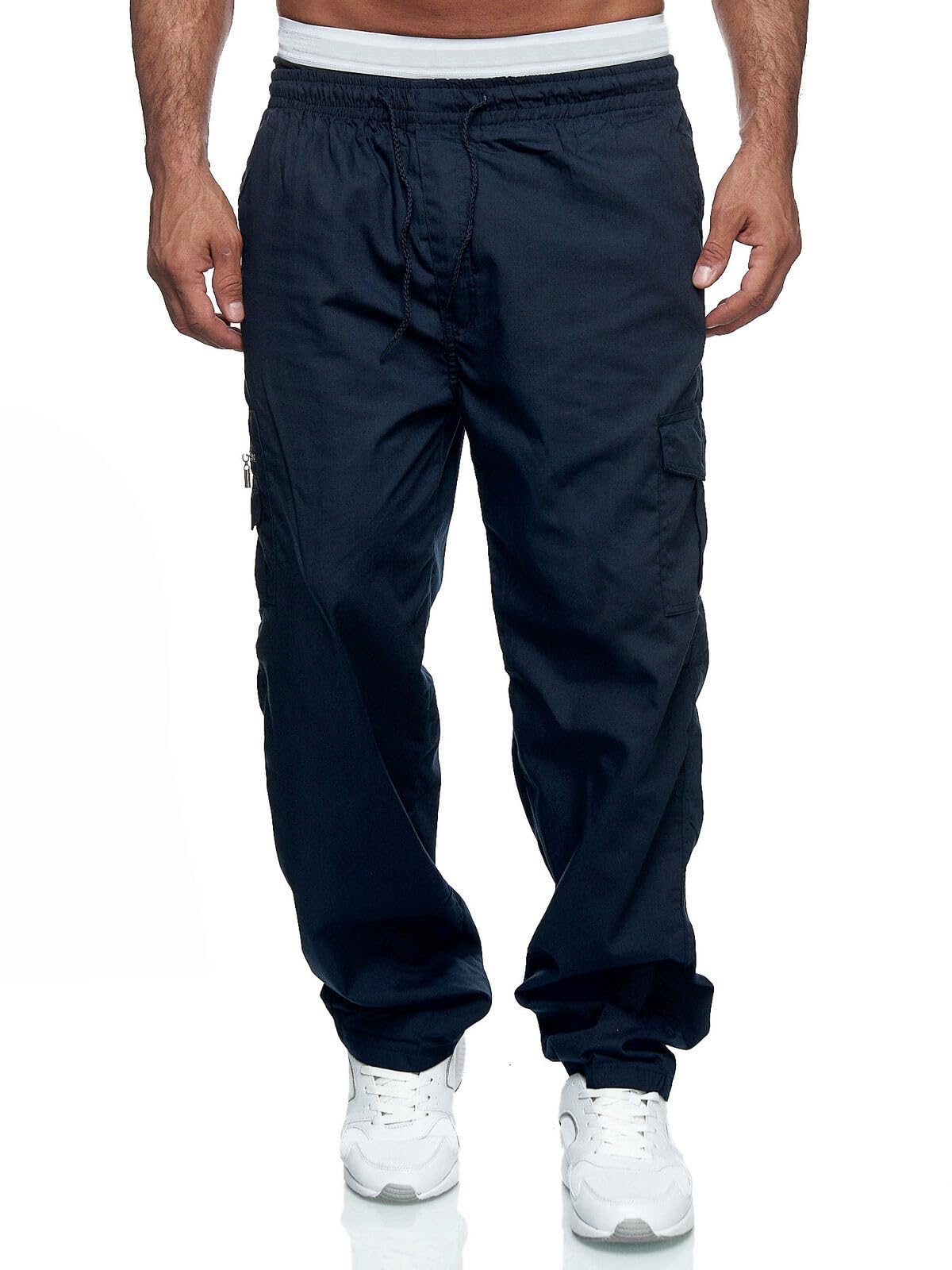 WZIKAI Mens Cargo Pants Relaxed Fit Drawstring Joggers Sweatpants for Men Workout Casual Long Trousers Navy XXXL