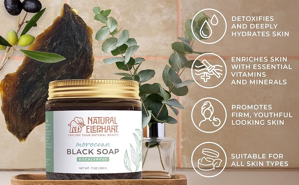 Moroccan Black Soap - Natural Eucalyptus Essential Oil | 1kg (2.2 lbs) Bulk Size