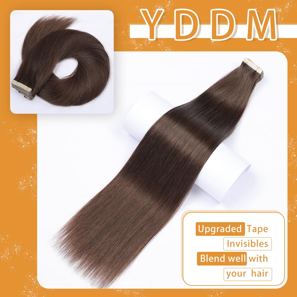 YDDM Tape in Hair Extensions Human Hair Dark Brown 16 Inch 20pcs 100% Remy Human Hair for Women Straight Invisible Seamless Remy Tape in Hair Extensions(2#,16 Inch)