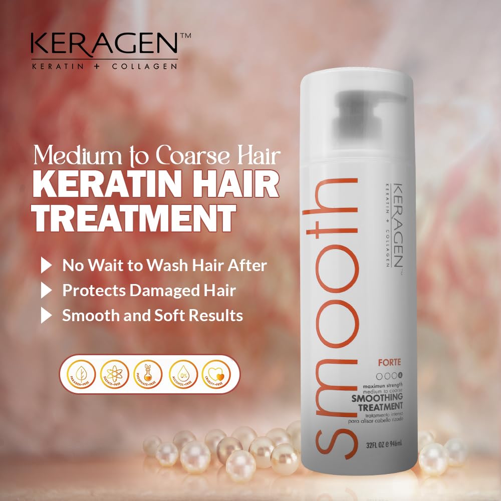 KERAGEN FORTE Professional Smoothing & Repair Treatment | Salon-Grade Transformation System | Conquers Resistant Hair for Unparalleled Frizz Elimination & Lasting Hair Transformation 32 Oz
