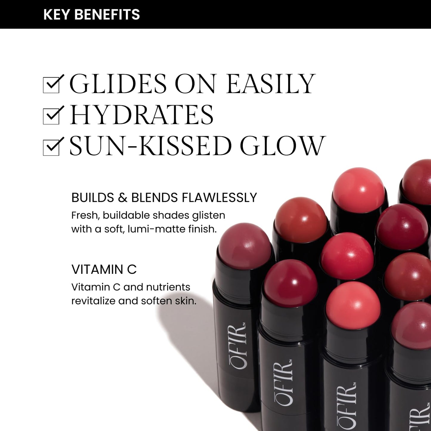 Vitamin C Blush Stick - Buildable Hydrating Vegan Cream Blush | Rhubarb Deep Berry - 0.21 oz