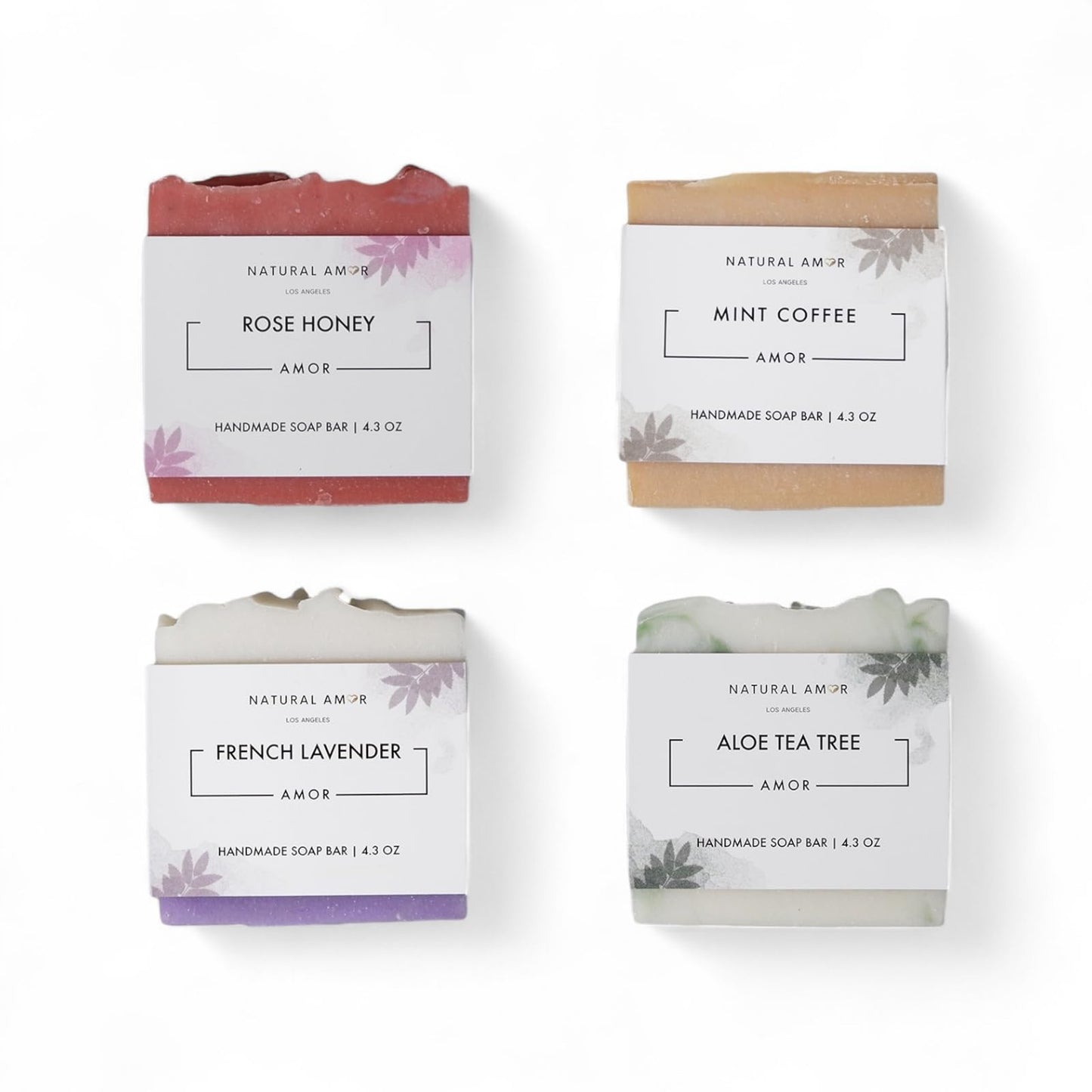 Natural Amor Organic Handmade Soap Bar Set (4 Pack), Made with Natural Ingredients, Cold Process Soap, Soap Gift Set for Women