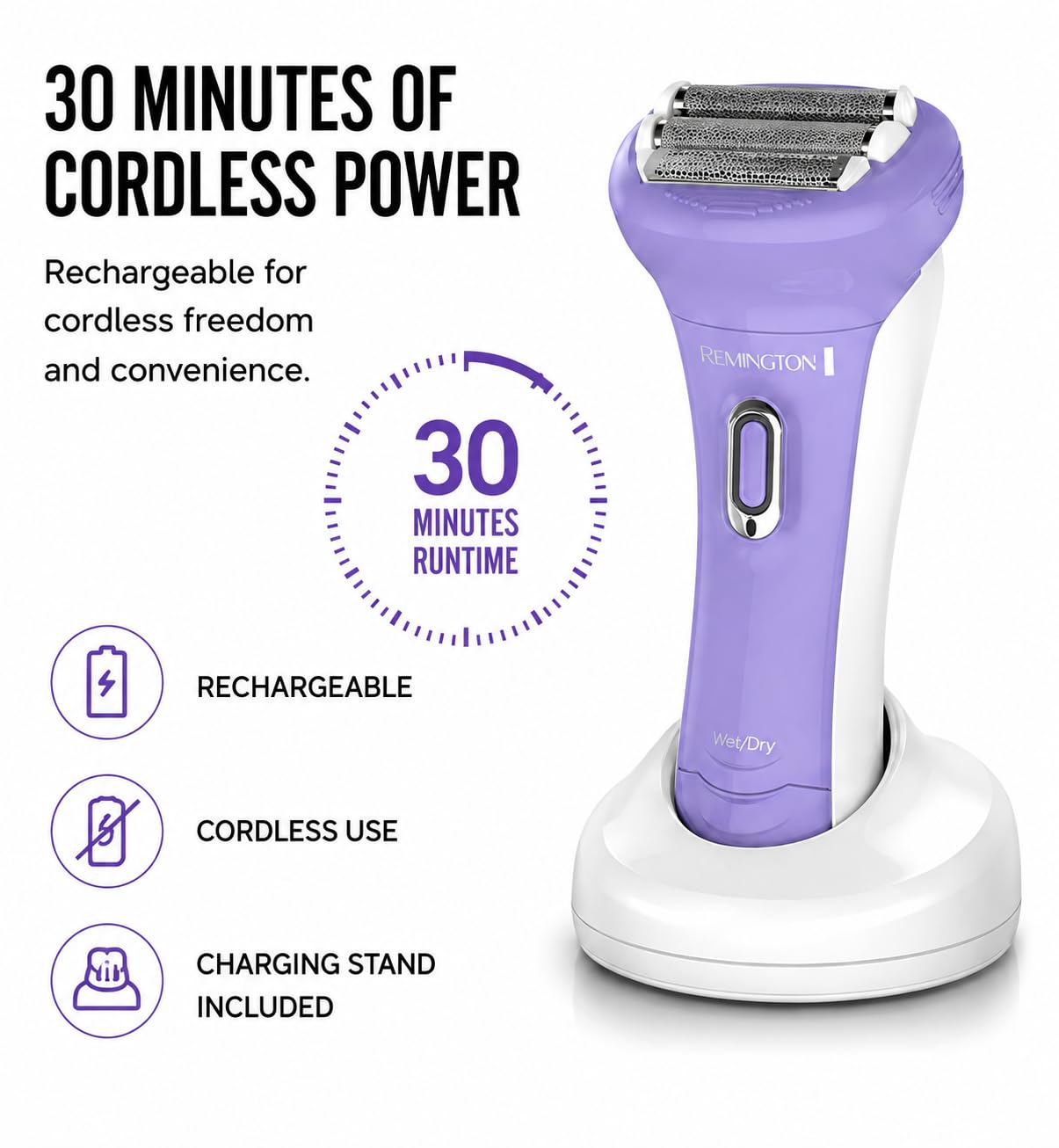 Remington Smooth & Silky Electric Shaver for Women, 4-Blade Smooth Glide Foil Shaver and Bikini Trimmer with Almond Oil Strip, Shave Wet or Dry