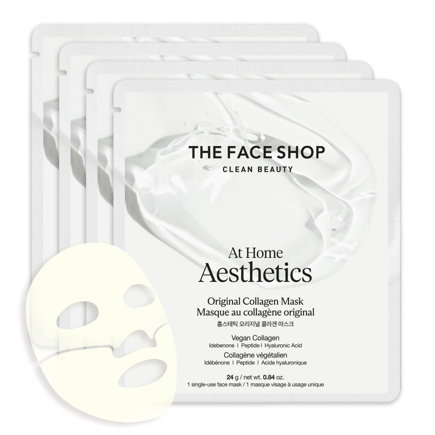 The Face Shop At Home Aesthetics Vegan Collagen Face Mask, Korean Glass Skin Care, Original & Vita-Toning Sheet Mask, Anti-aging Vitamin Hydrogel Face Sheet Mask for Firming, Elasticity, Moisturizing