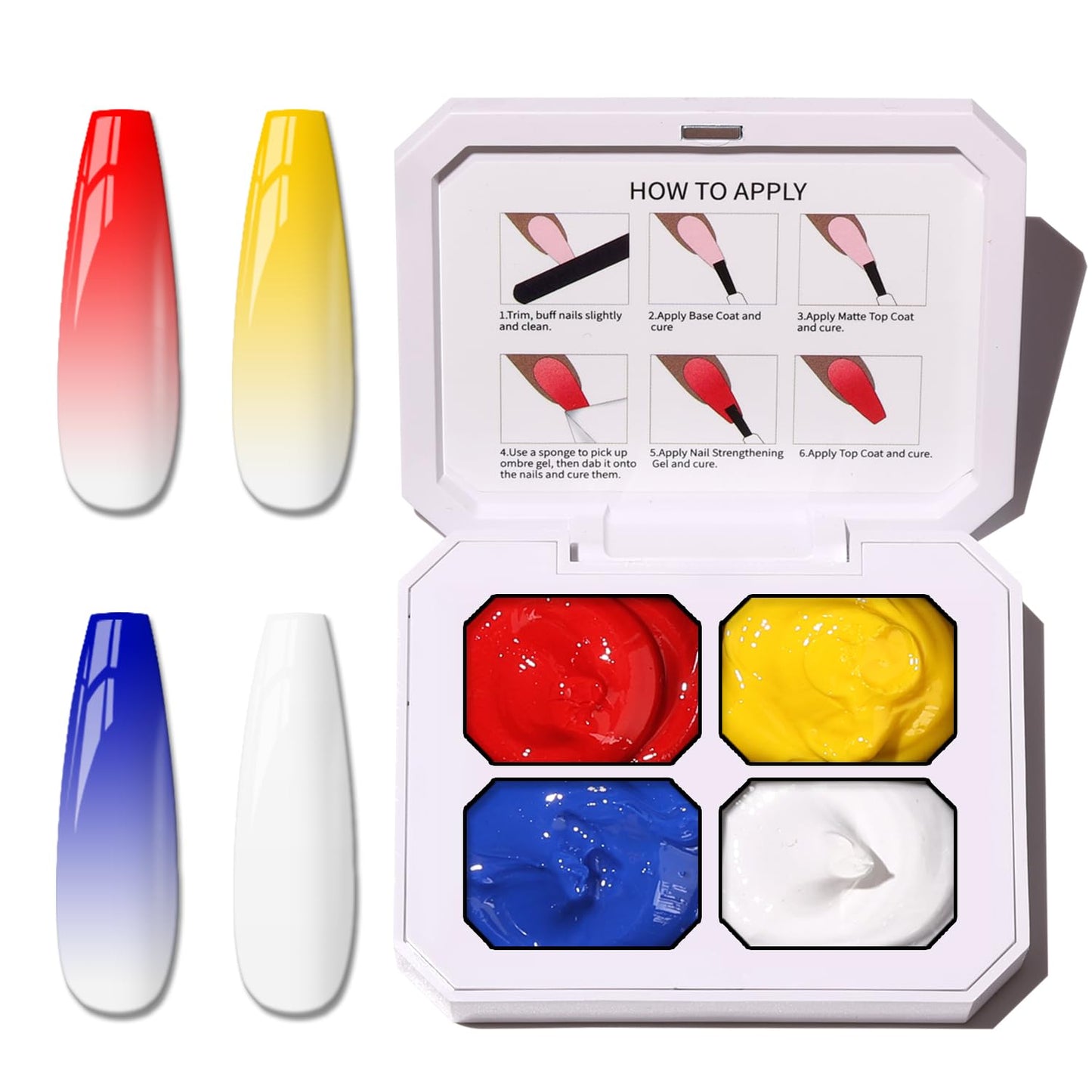 Ombre Nail Gel Set - 9 Colors Sponge Pat Paint for Floral Nail Art, No Wipe, UV/LED Curing