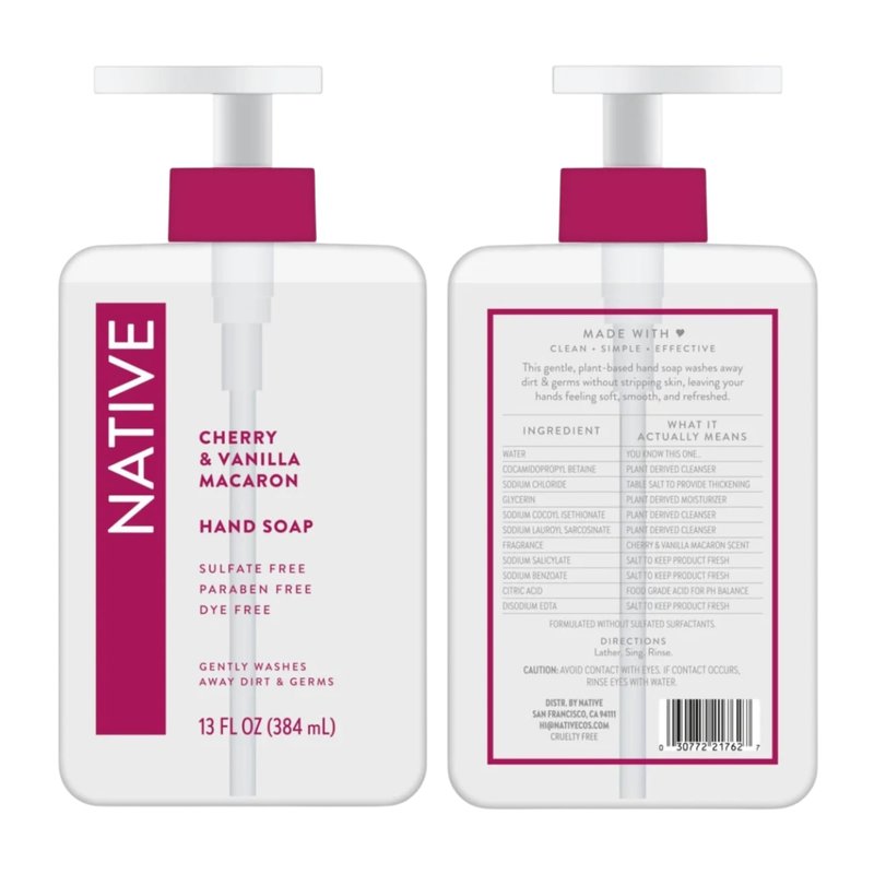 Native Hand Soap Set, Cherry & Vanilla Macaron and Coconut & Vanilla, Sulfate-Free, 13 Fl Oz, 2-Pack